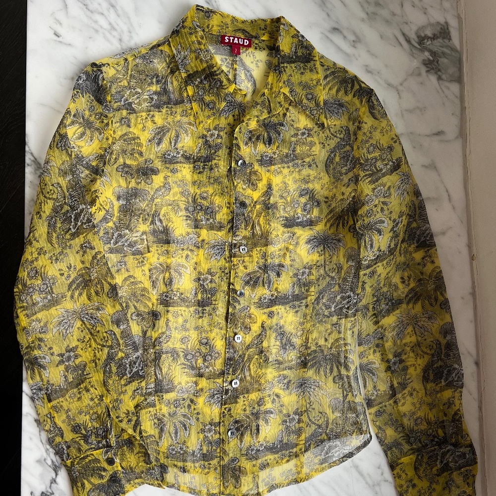 STAUD Yellow Printed Sheer Shirt, sz 2, LIKE NEW